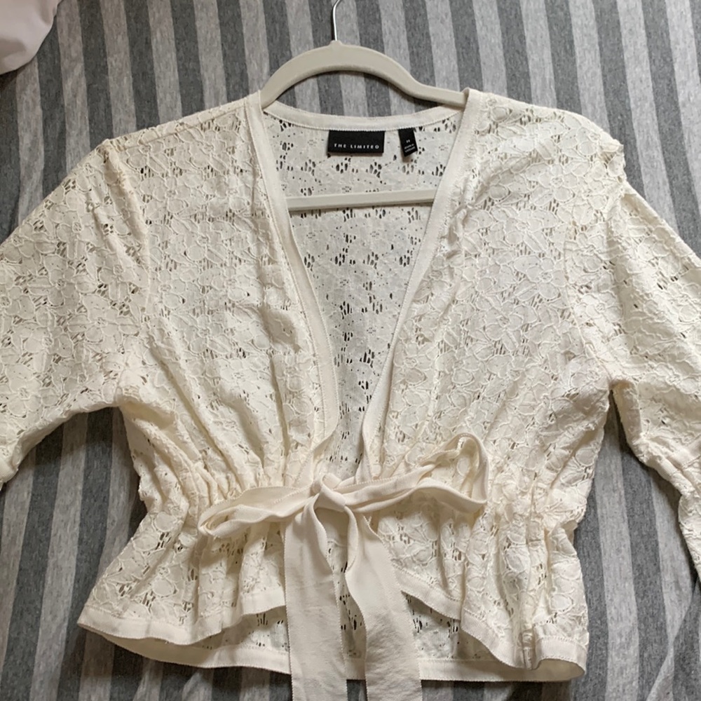 White Lace Tie Up Top (M)